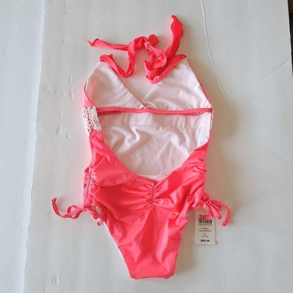 California Kisses girls pink flamenca one piece swim wear size L 8-10